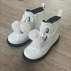Rachel Shoes White Kids Boots with Pom Poms